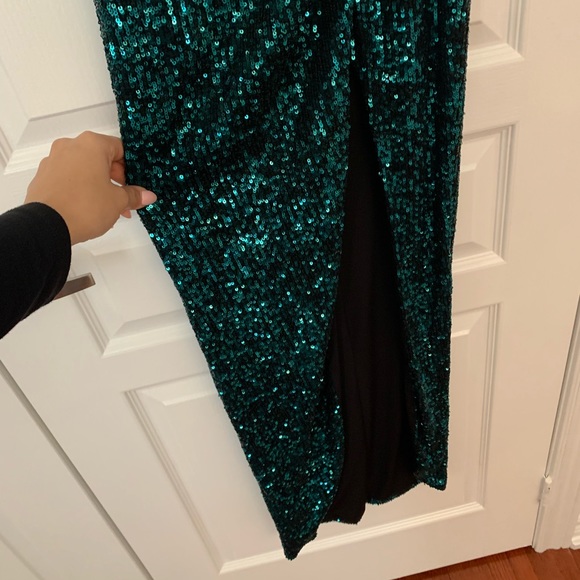 NWT green sequin evening dress / Nookie PALAZZO GOWN - Picture 7 of 10